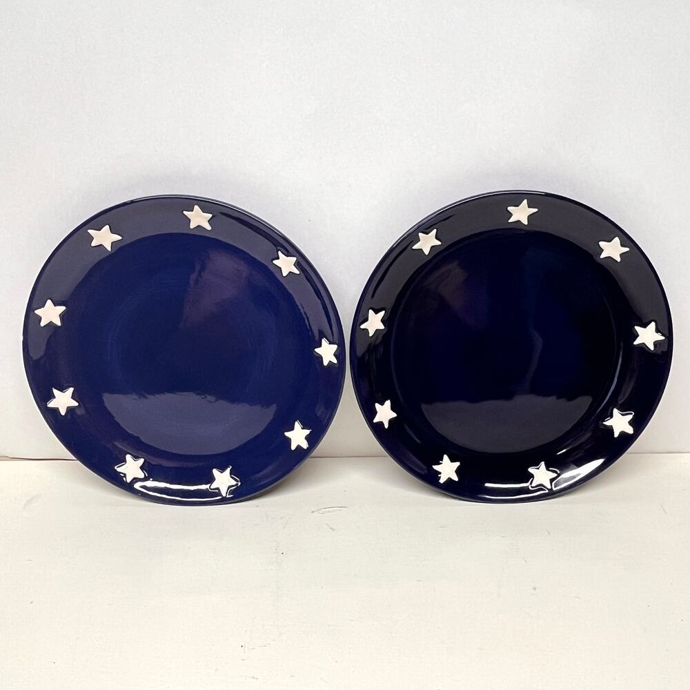 Set of 2 Pottery Barn Dessert Salad Plates with Embossed Stars Patriotic